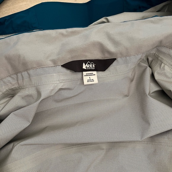 REI Rainier Rain Jacket Women's Large Teal Blue Nylon Peak 2.5L Hooded Full Zip - Picture 8 of 12